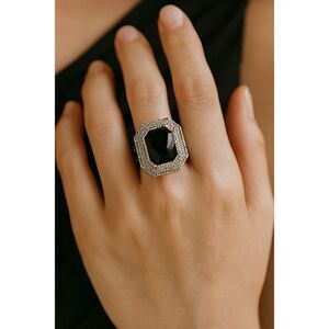 Melanite and white diamond sterling silver size 8 ring.